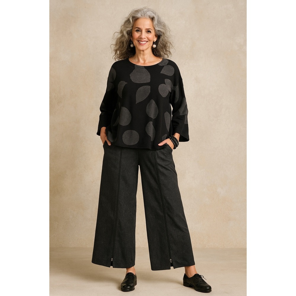 ART Atelier Rare Toggery Women's Wide Leg Pants Gray Zip Front Lagenlook- Size S